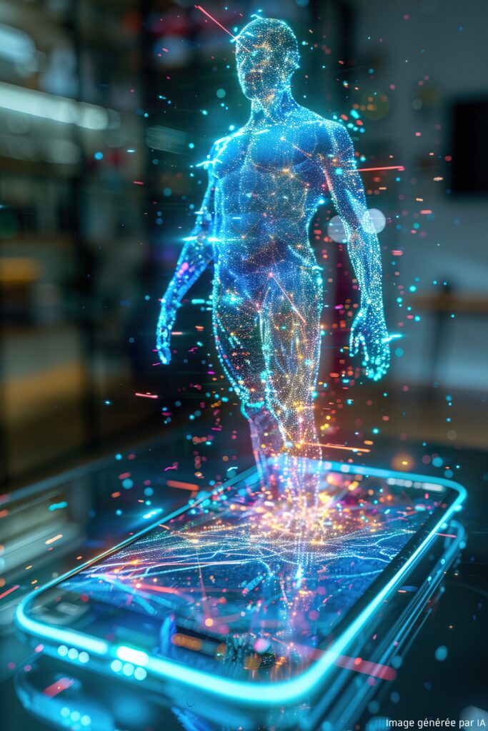 3d character emerging from smartphone